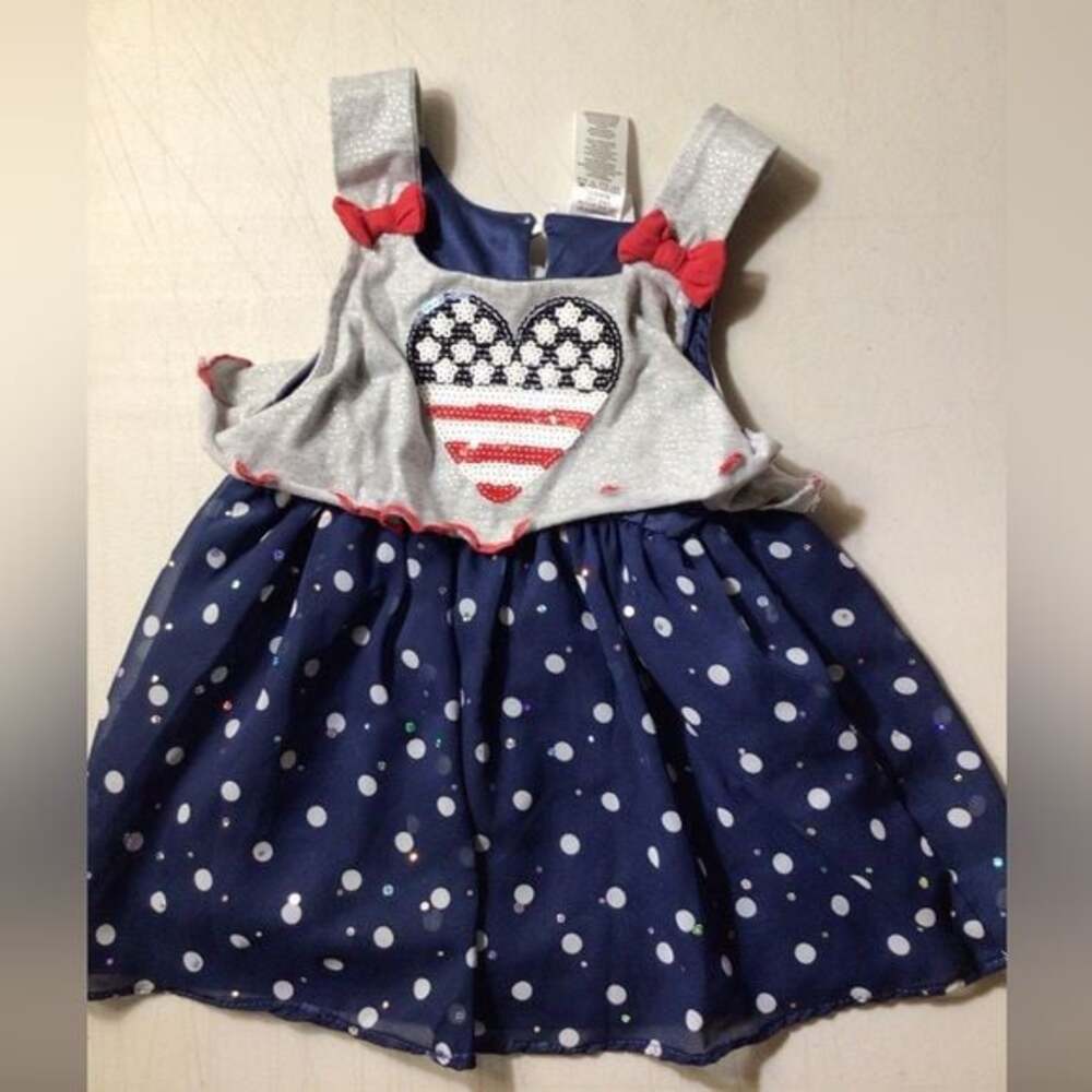 Little Lass Navy and Red Bow Dress